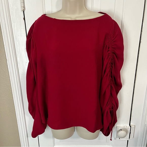 Trina Turk Veda Drawstring Sleeve Top Sumac Red Large Q2 - Picture 2 of 8